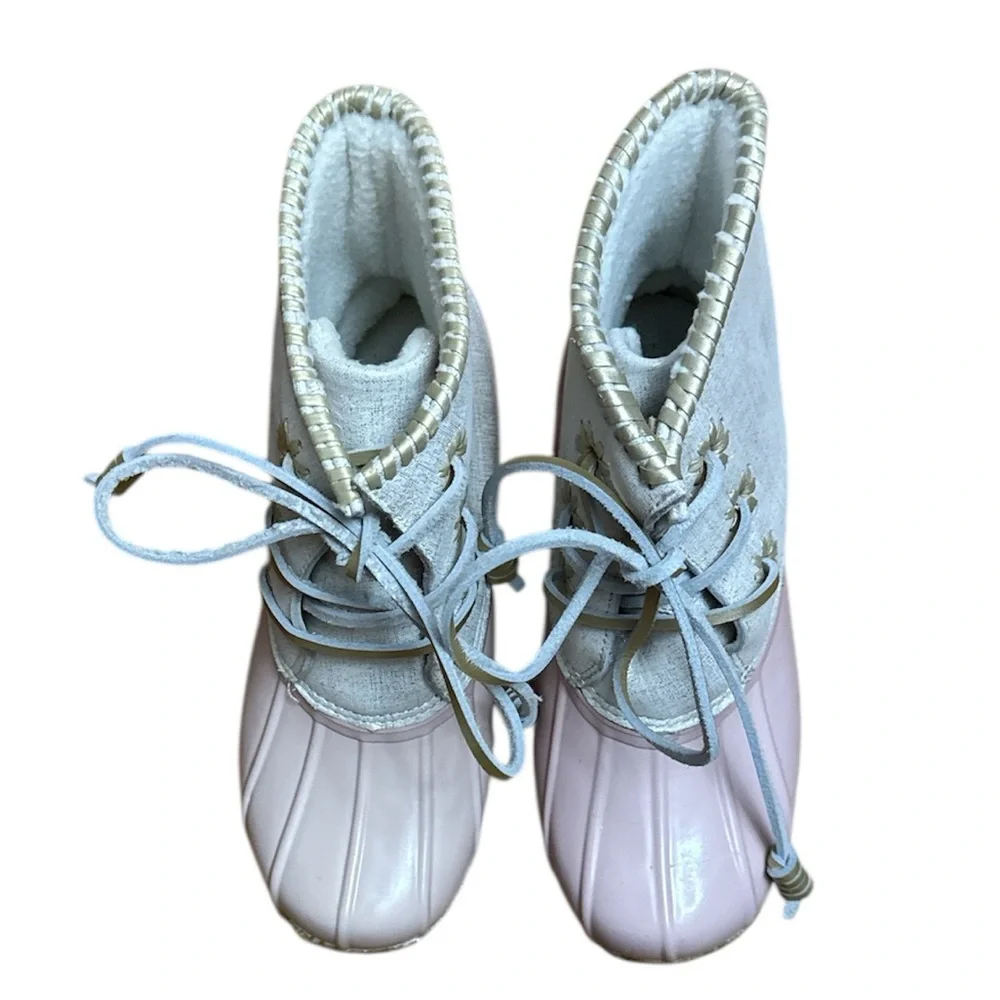 Jack Rogers Chloe Blush Metallic Pink and Cream Duck Rain Boots